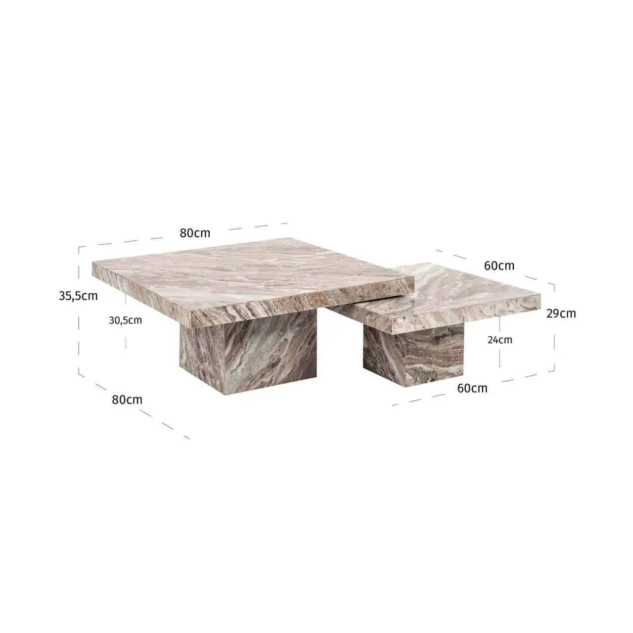 Kafijas galds Rashford stone (Set of 2) Richmond Interiors 35/80/80; 29/60/60 cm brūns - N1 Home
