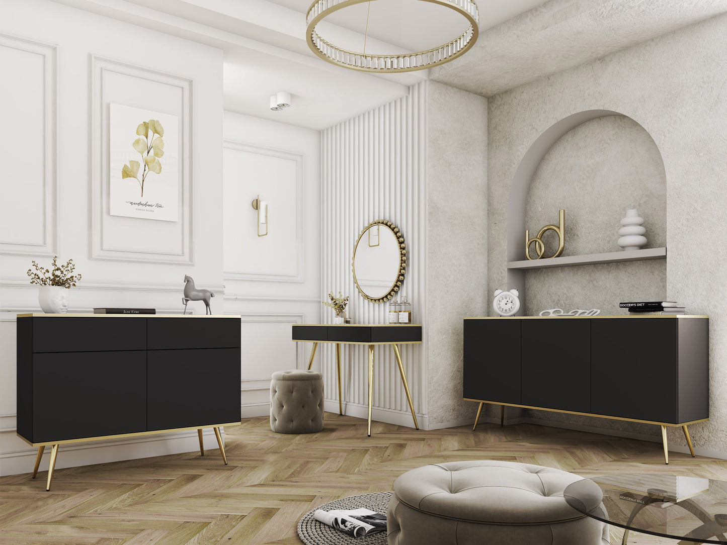 Kumode O2 160/85/39 cm melns/zelts - N1 Home