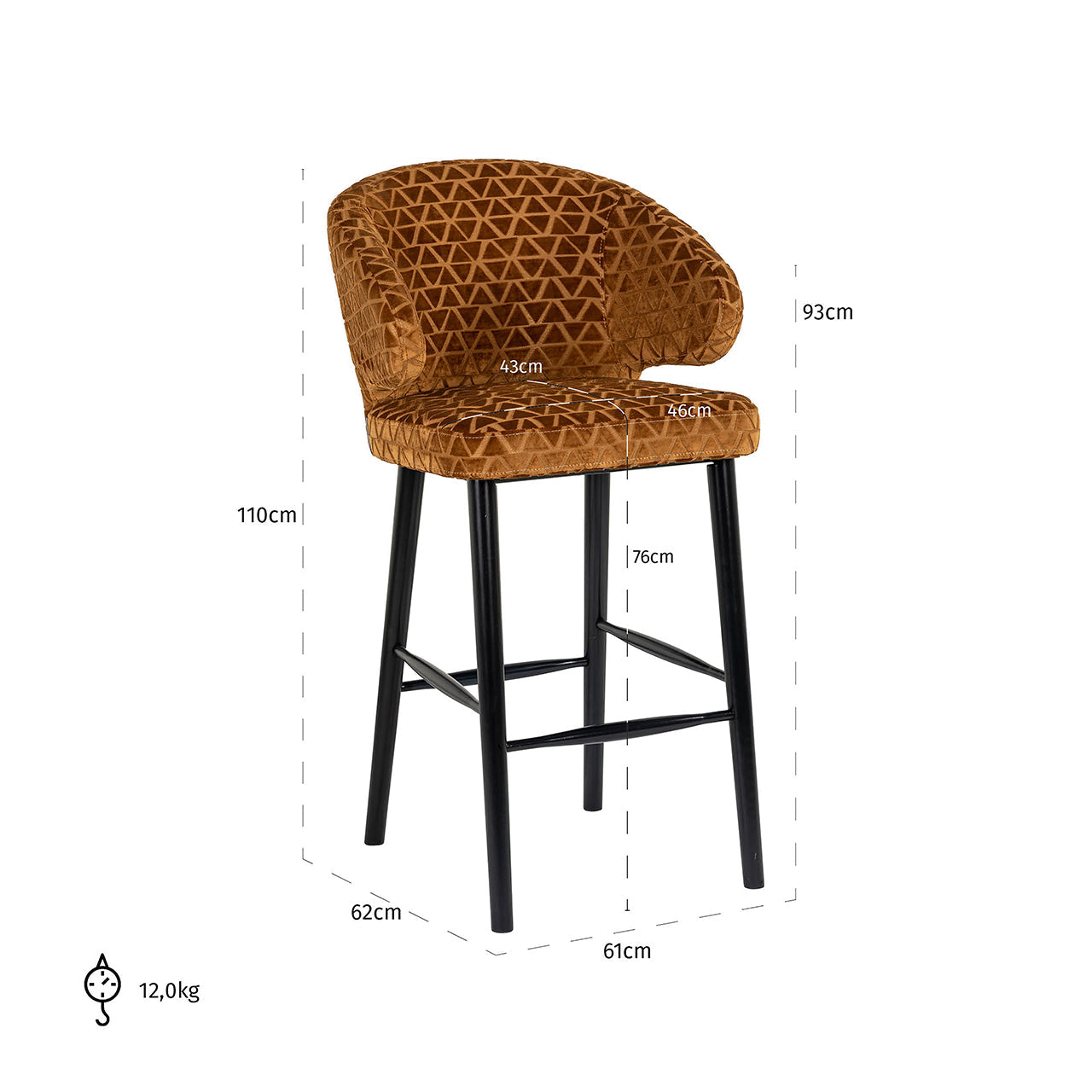 Bāra krēsls Indigo Richmond Interiors 110/62/62 cm Triangle 2013 old gold - N1 Home