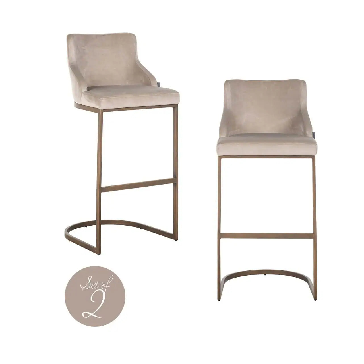 Bāra krēsls Bolton (Set of 2) Richmond Interiors 103/48/48 cm khaki velvet brushed gold - N1 Home