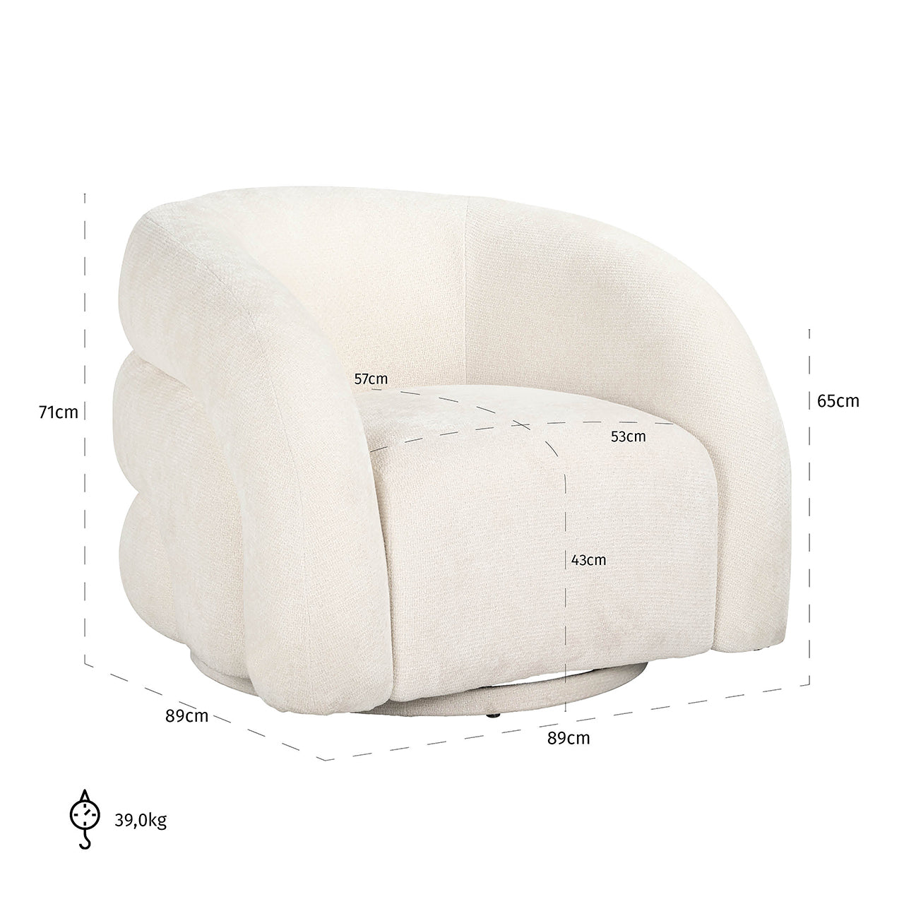 Grozāmais atpūtas krēsls Arcus Richmond Interiors 71/89/89 cm Unicorn 02 white - N1 Home