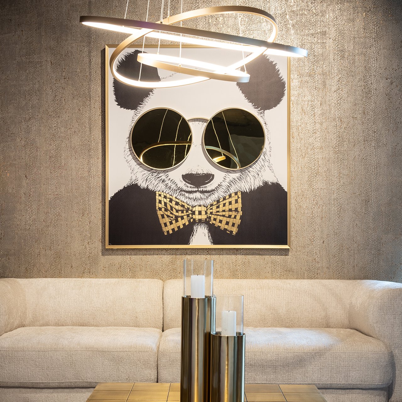 Sienas māksla Richmond Interiors Spīdīga Panda 130/118 cm melns/zelts - N1 Home