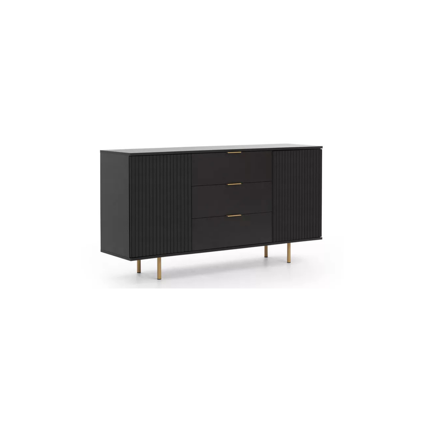 BLAZKA Divdurvju kumode, 150 cm, ar trim atvilktnēm, matēti melnas līstes - N1 Home