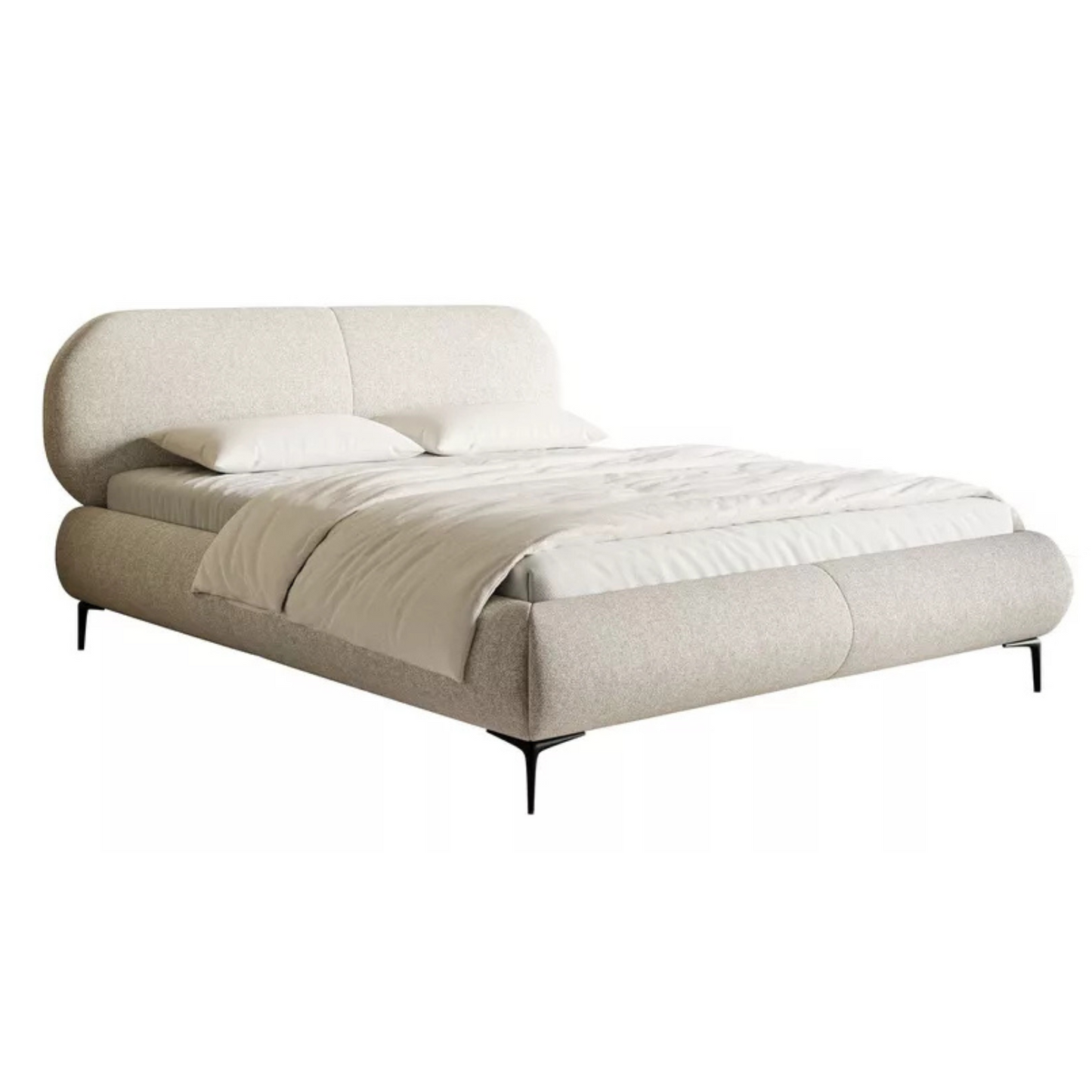 VALEO Polsterēta gulta 140/160/180x200 cm, gaiši bēša hidrofoba bize, melnas kājas - N1 Home