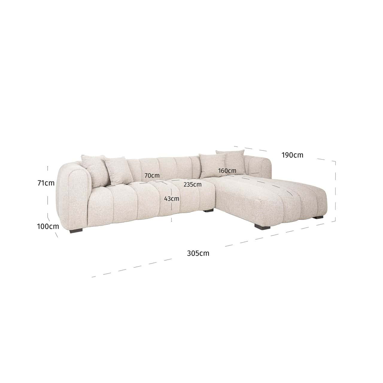 Dīvāns Novaro Richmond Interiors 190/305/71 cm natural fancy lounge - N1 Home