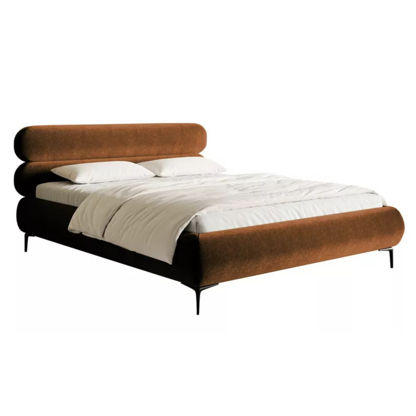 LOURE Mīkstā gulta 140/160/180x200 cm ar glabātuvi, metāla rāmis, varš hidrofobs samts, melnas kājas - N1 Home