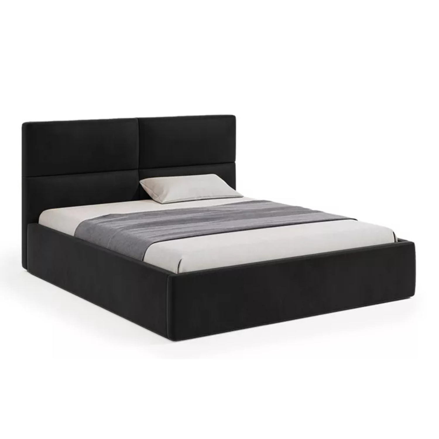 MAHEL Polsterēta gulta 140/160/180x200 cm ar glabātuvi, melns samts - N1 Home