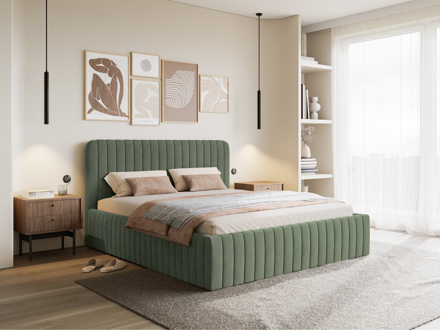 LIANOSOL Mīkstā gulta 140/160/180x200 cm ar glabātuvi, eikalipts, hidrofobs velūrs - N1 Home
