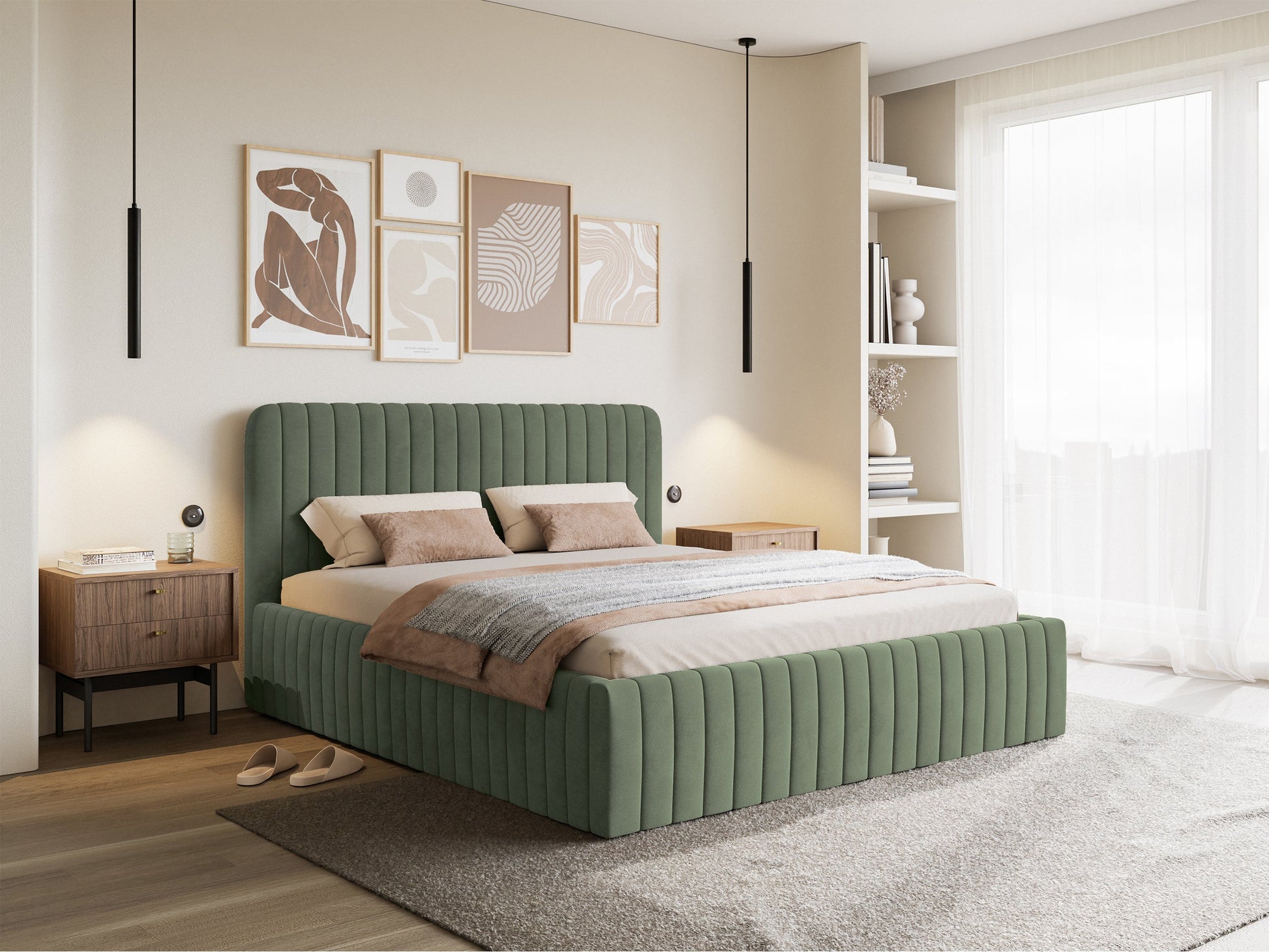 LIANOSOL Mīkstā gulta 140/160/180x200 cm ar glabātuvi, eikalipts, hidrofobs velūrs - N1 Home