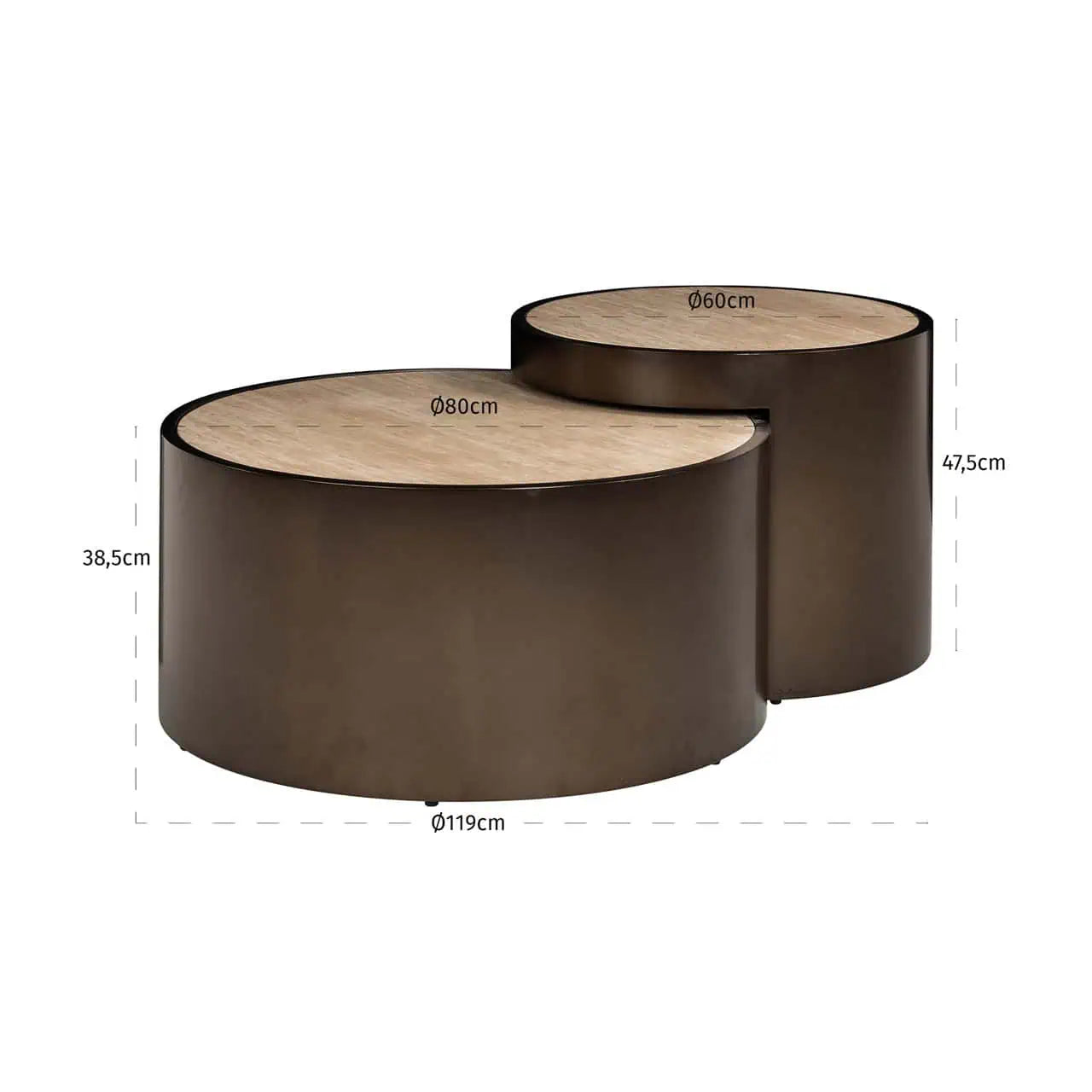 Kafijas galds Ronson beige (Set of 2) Richmond Interiors 38,5/119/119 cm bronza - N1 Home