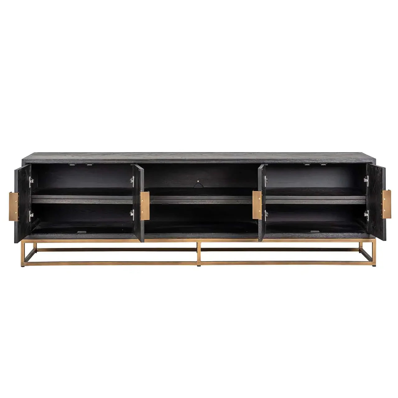 TV skapītis Blackbone misiņš 4 durvis 200 Richmond Interiors 60/200/43 cm melns rustikāls - N1 Home