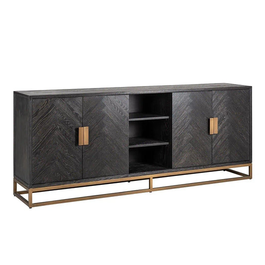 Kumode Blackbone misiņa 4 durvis Richmond Interiors 91/225/45 cm melna rustikāla - N1 Home