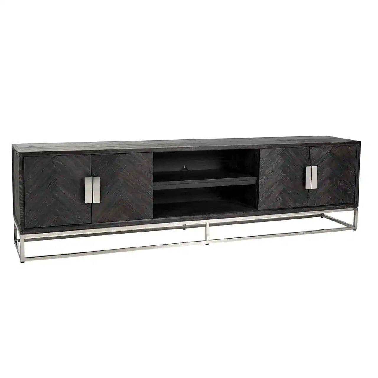 TV skapītis Blackbone misiņš 4 durvis 200 Richmond Interiors 60/200/42 cm melns rustikāls - N1 Home