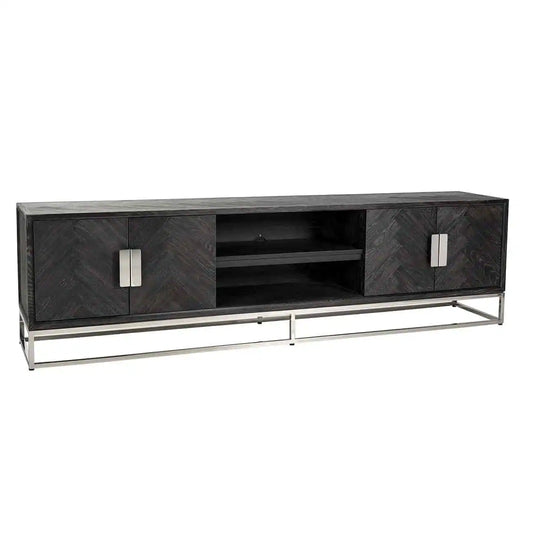 TV skapītis Blackbone misiņš 4 durvis 200 Richmond Interiors 60/200/42 cm melns rustikāls - N1 Home