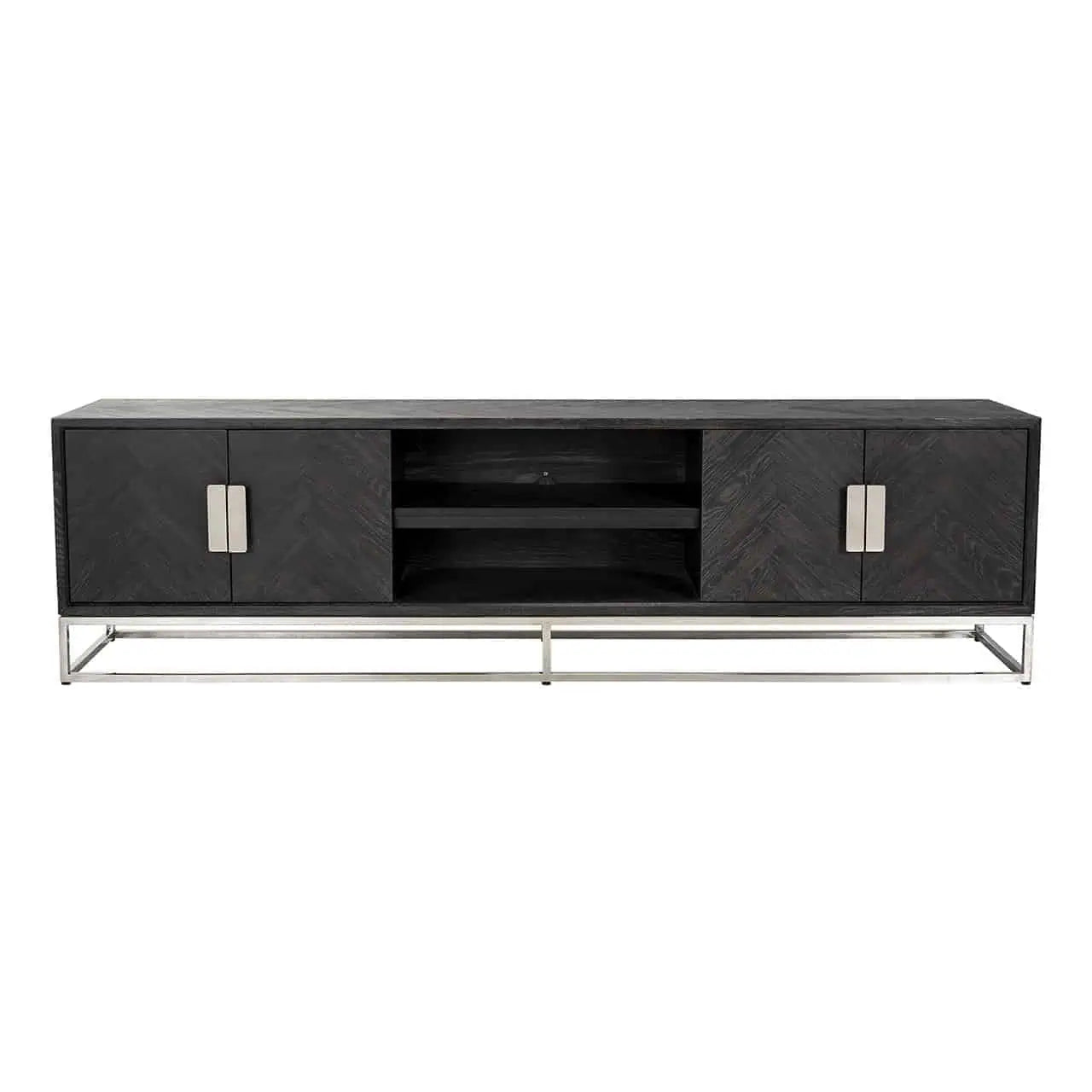 TV skapītis Blackbone misiņš 4 durvis 200 Richmond Interiors 60/200/42 cm melns rustikāls - N1 Home
