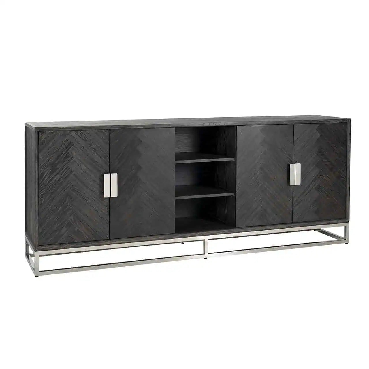Kumode Blackbone sudraba krāsā ar 4 durvīm Richmond Interiors 90/225/45 cm melna rustikāla - N1 Home