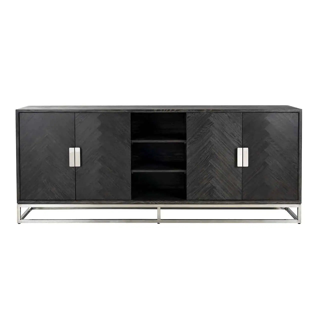 Kumode Blackbone sudraba krāsā ar 4 durvīm Richmond Interiors 90/225/45 cm melna rustikāla - N1 Home