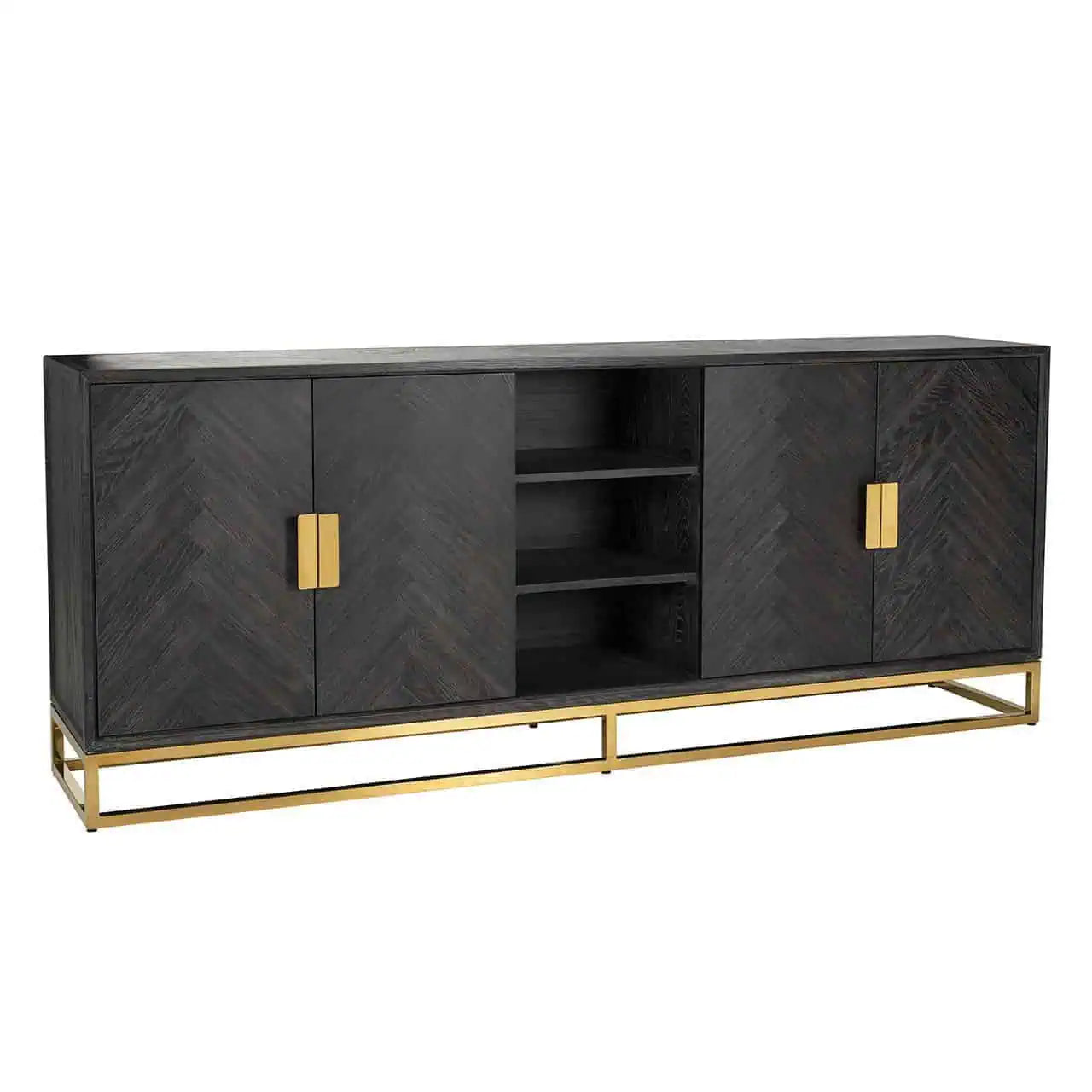 Kumode Blackbone zelta krāsā ar 4 durvīm Richmond Interiors 90/225/45 cm melna rustikāla - N1 Home
