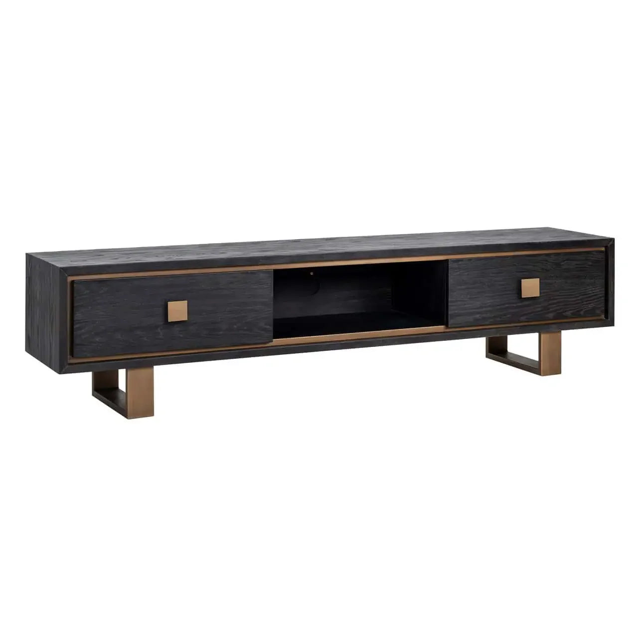 TV skapis Hunter ar 2 atvilktnēm Richmond Interiors 46/190/45 cm  melns, rustikāls - N1 Home