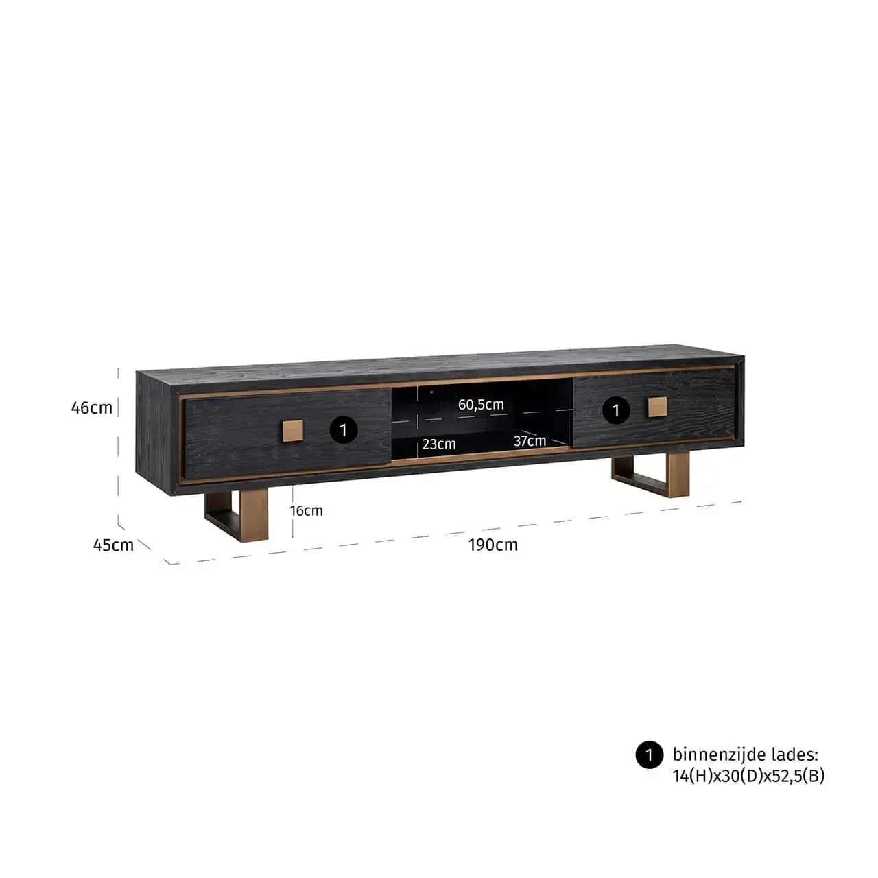 TV skapis Hunter ar 2 atvilktnēm Richmond Interiors 46/190/45 cm  melns, rustikāls - N1 Home