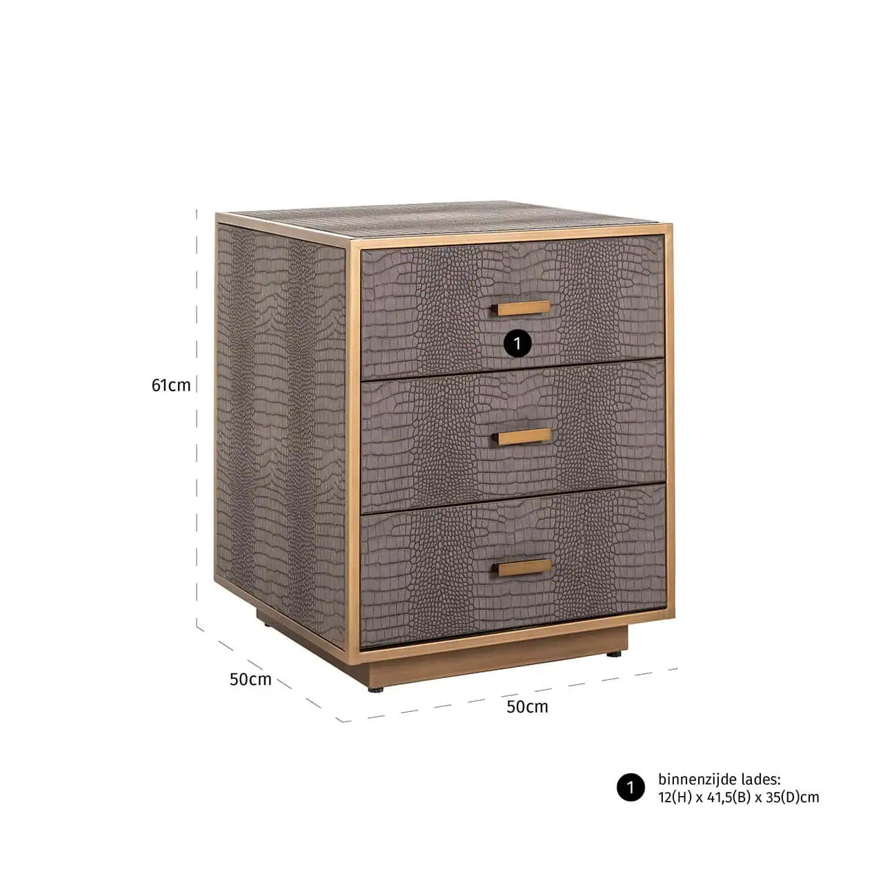 Naktsskapītis Classio ar 3 atvilktnēm  Richmond Interiors 61/50/50 cm birstēts zelts - N1 Home