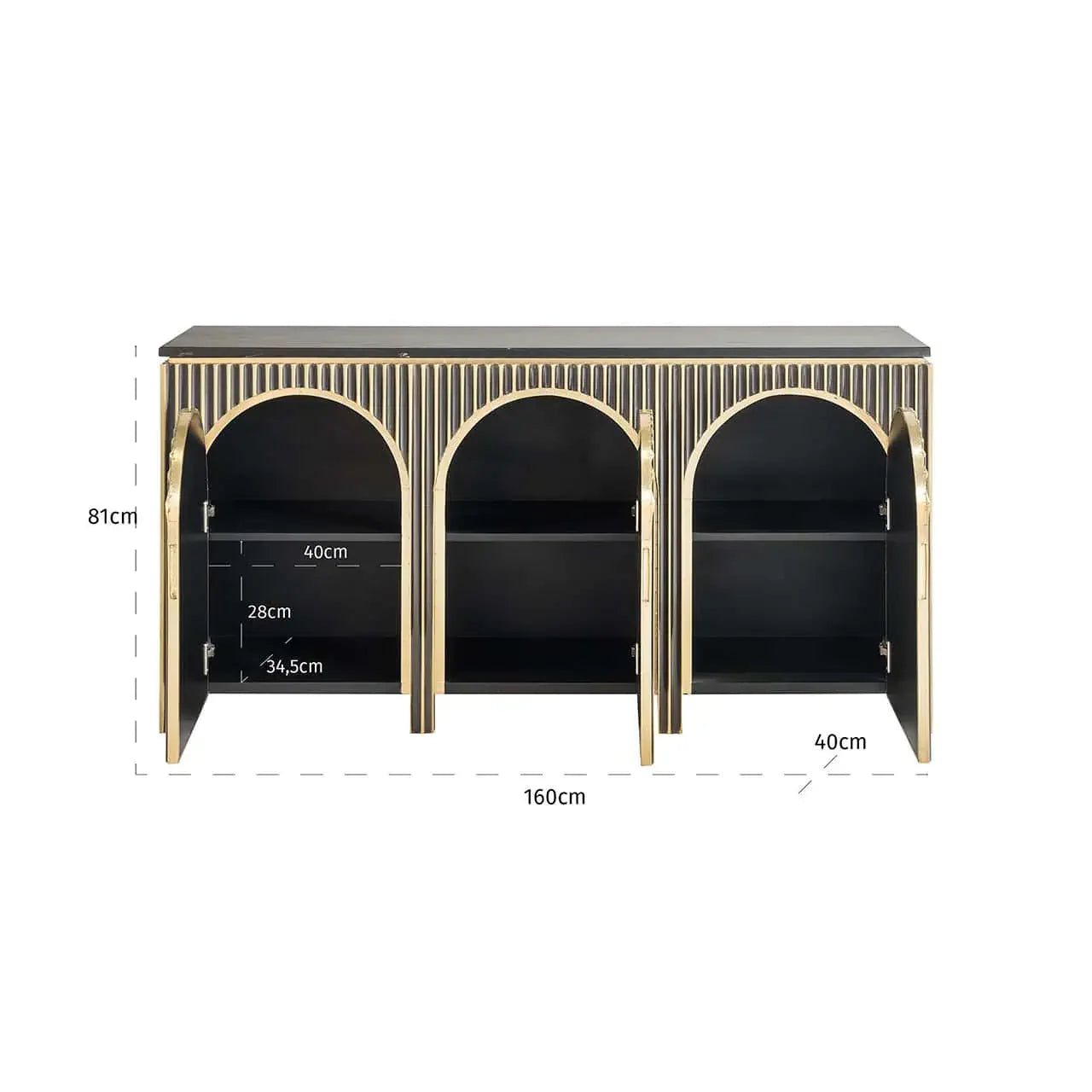 Kumode Les Arcs 3-durvju Richmond Interiors 81/160/40 cm bulēts zelts - N1 Home