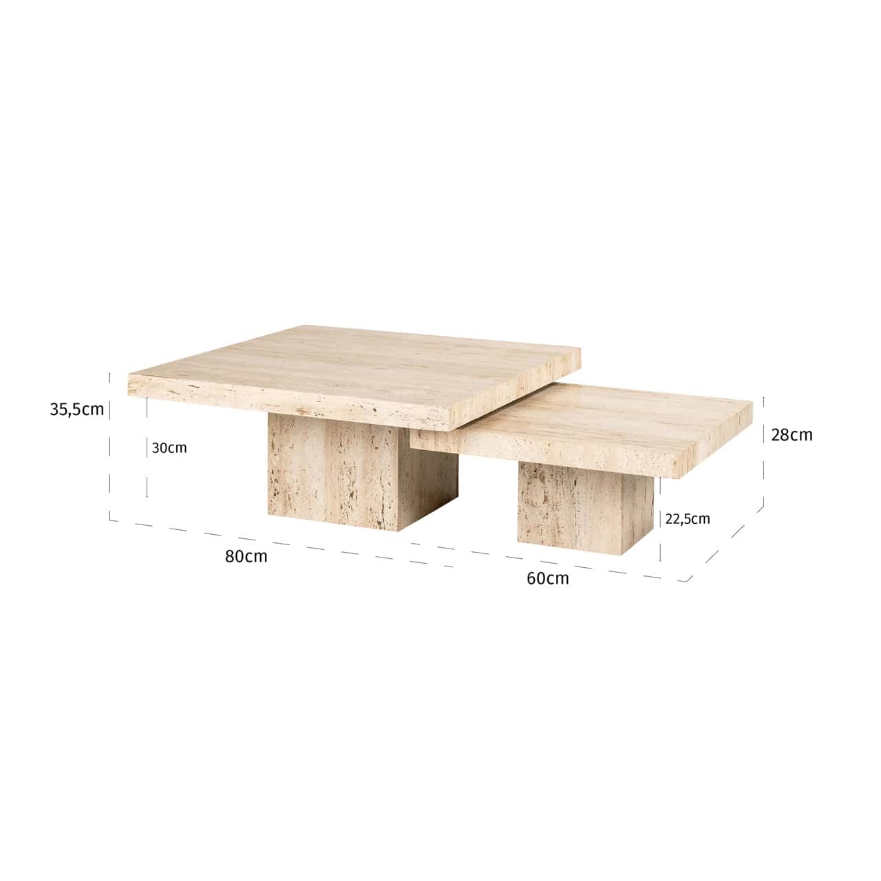 Kafijas galds Cantera (Set of 2) Richmond Interiors 80/35/80 cm bēšs - N1 Home