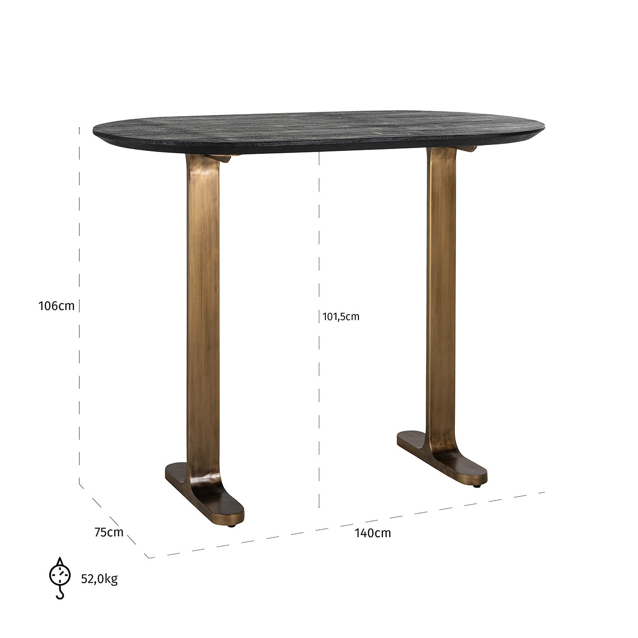 Bāra galds Revelin Richmond Interiors 106/140/75 cm melns/zelts - N1 Home