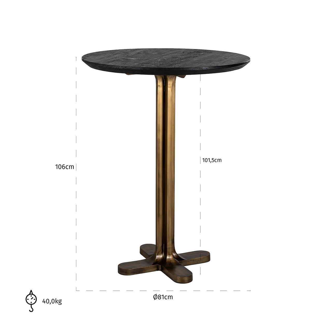 Bāra galds Revelin Richmond Interiors 106/81/81 cm melns/zelts - N1 Home