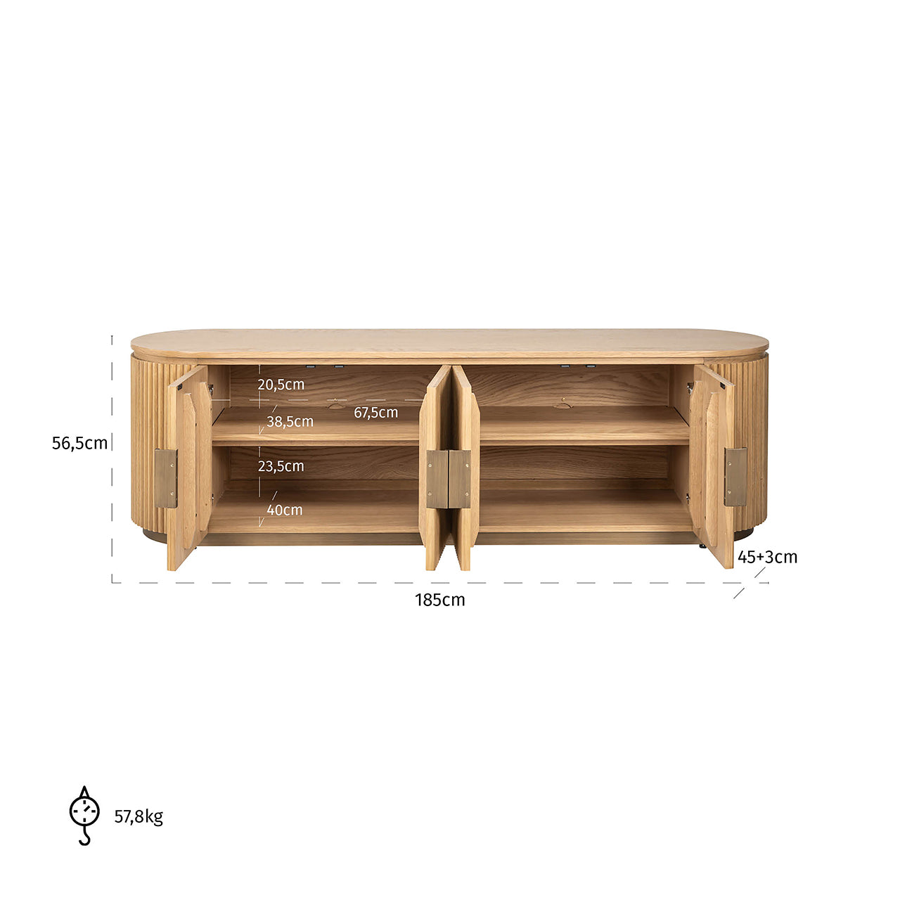 TV skapis Belfort ar 4 durvīm Richmond Interiors 56/185/45 cm dabīgs ozols - N1 Home
