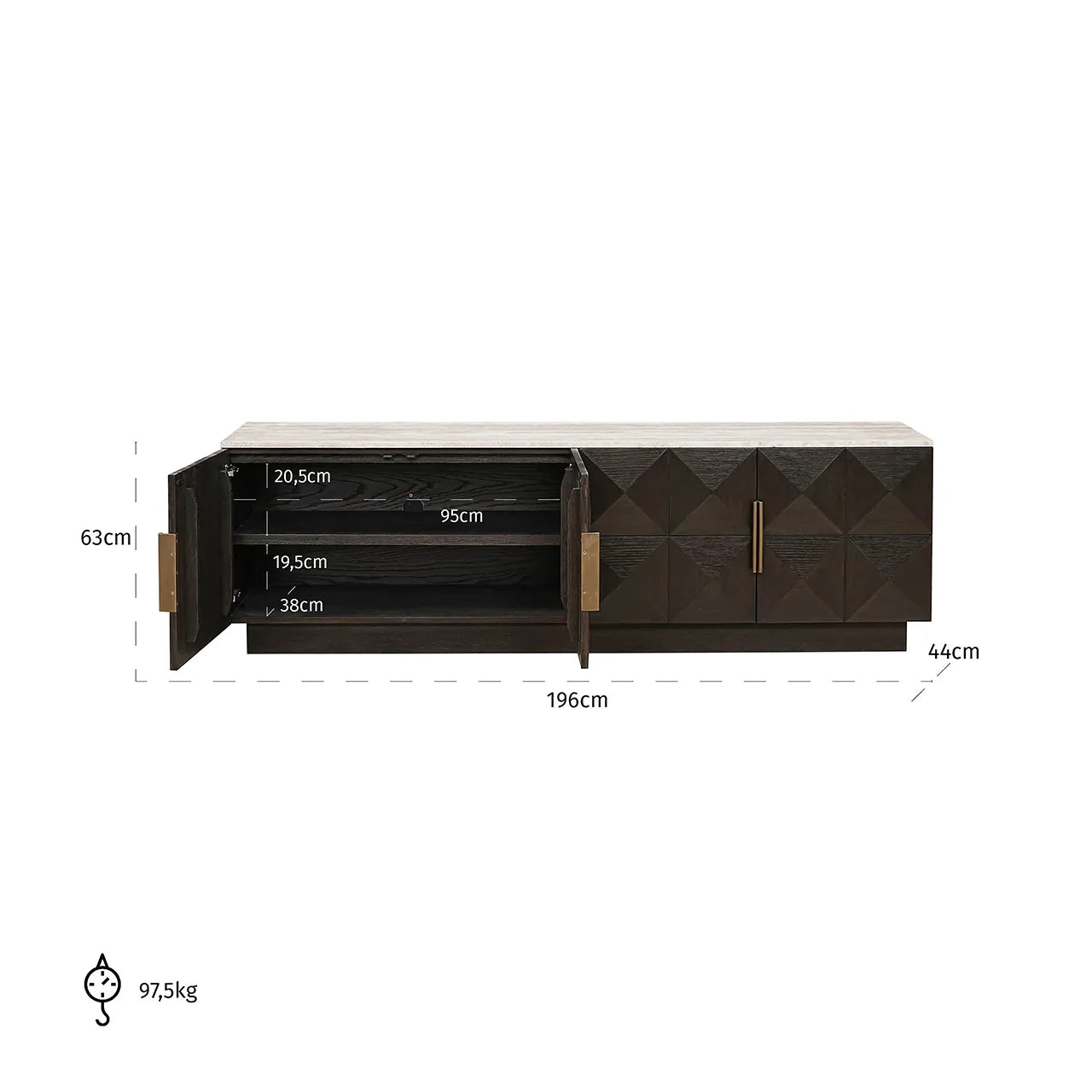 TV skapis Claremont ar 4 durvīm Richmond Interiors 63/196/44 cm brūns - N1 Home