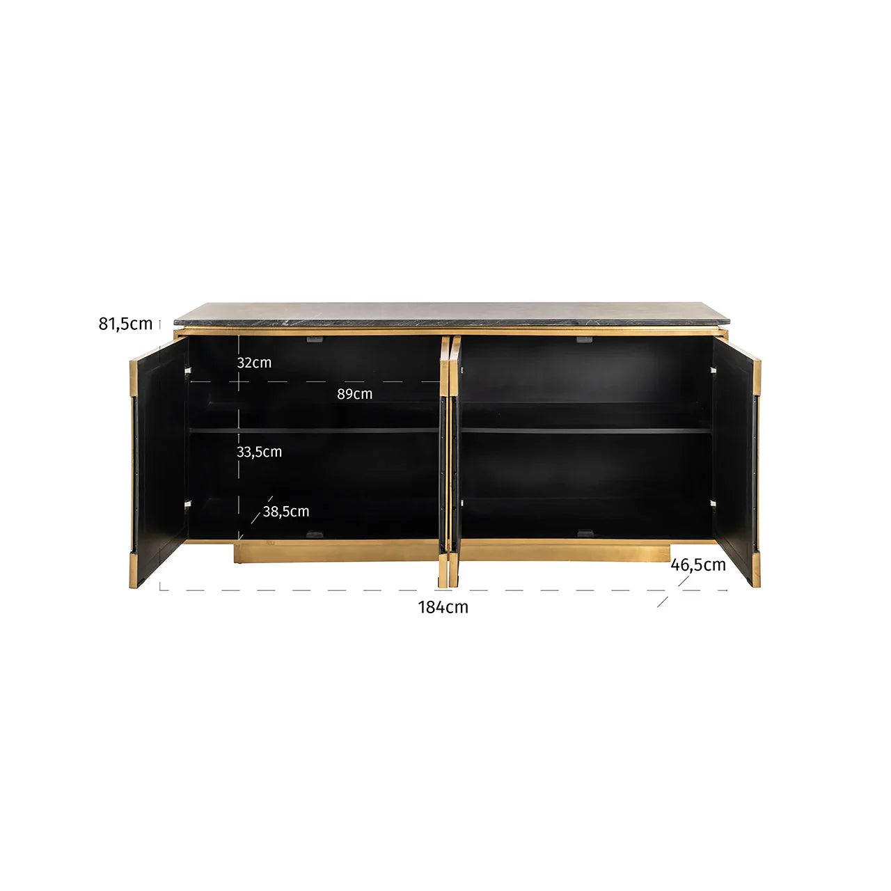 Kumode Finsbury 4-durvju Richmond Interiors 81/184/46 cm melns/zelts - N1 Home