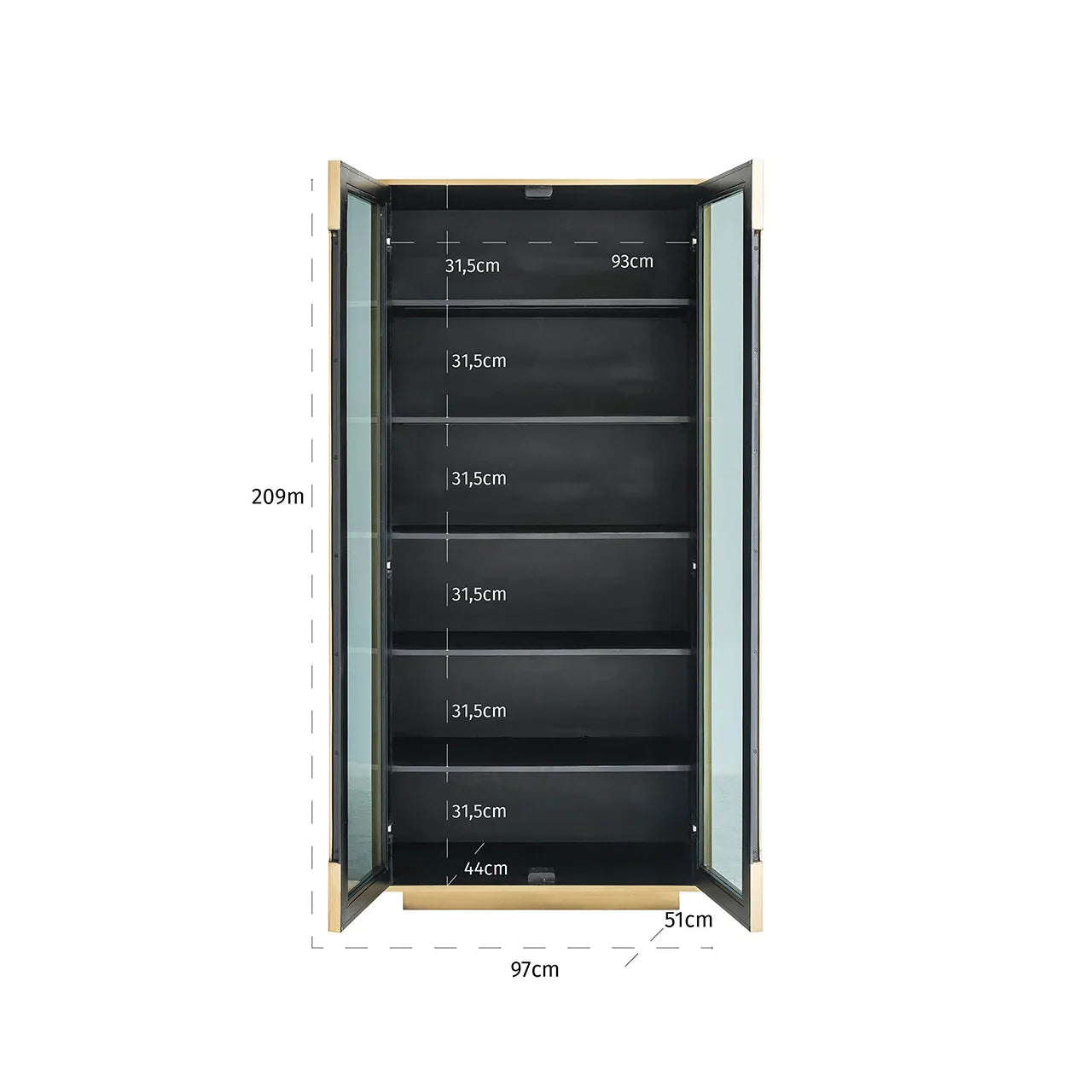 Skapis Finsbury ar 2 durvīm  Richmond Interiors 209/97/51 cm melns/zelts - N1 Home