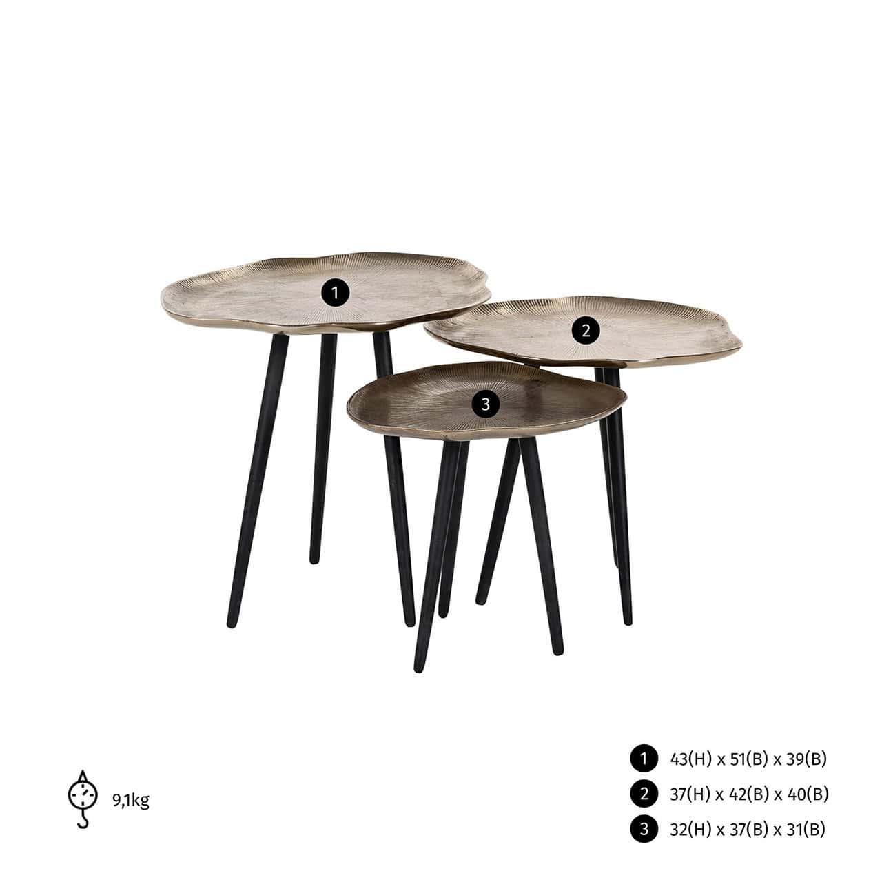 Kafijas galds Volenta (Set of 3) Richmond Interiors 51/43/39 cm champagne gold - N1 Home