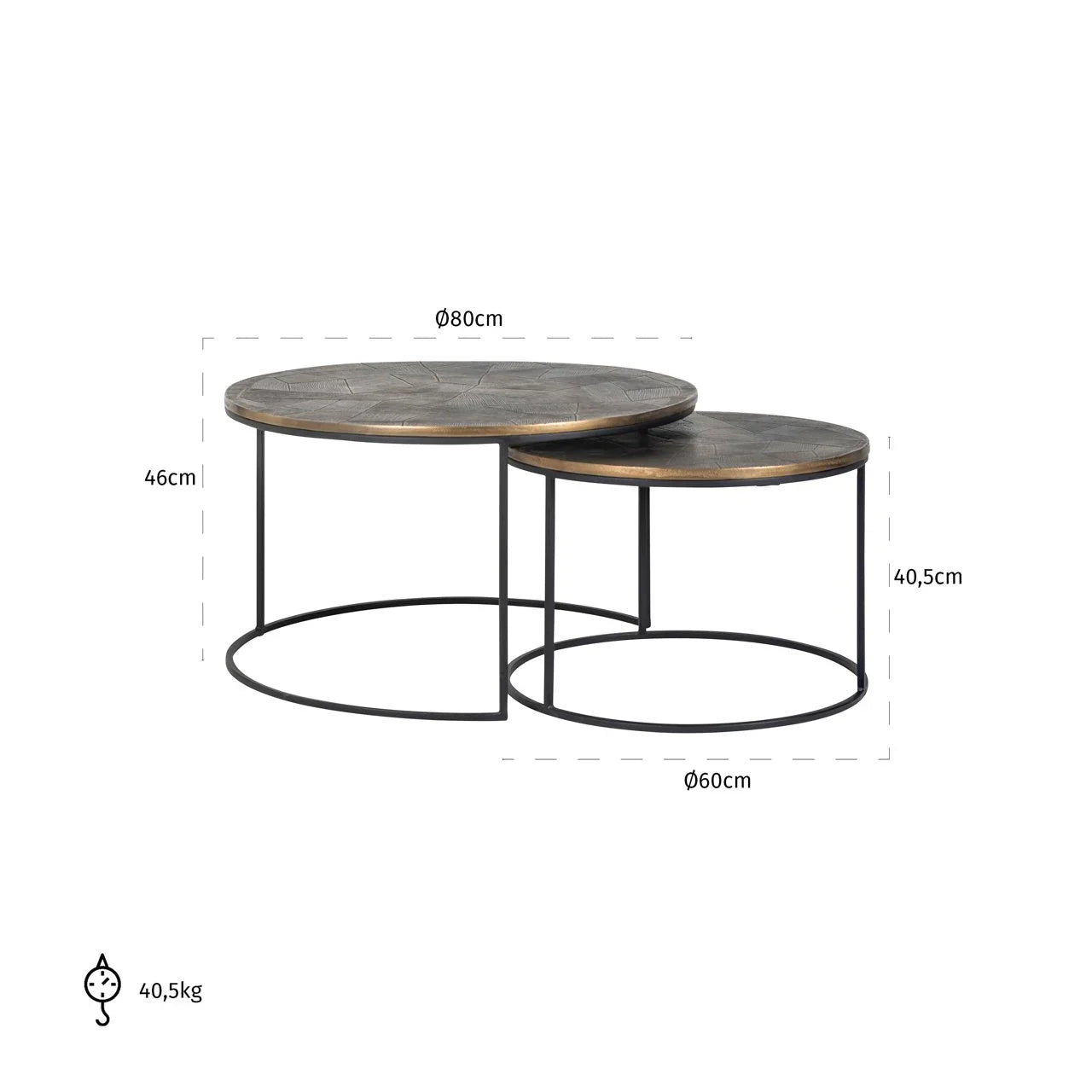Kafijas galds Tulum (Set of 2) Richmond Interiors 80/46/80 cm brushed gold - N1 Home