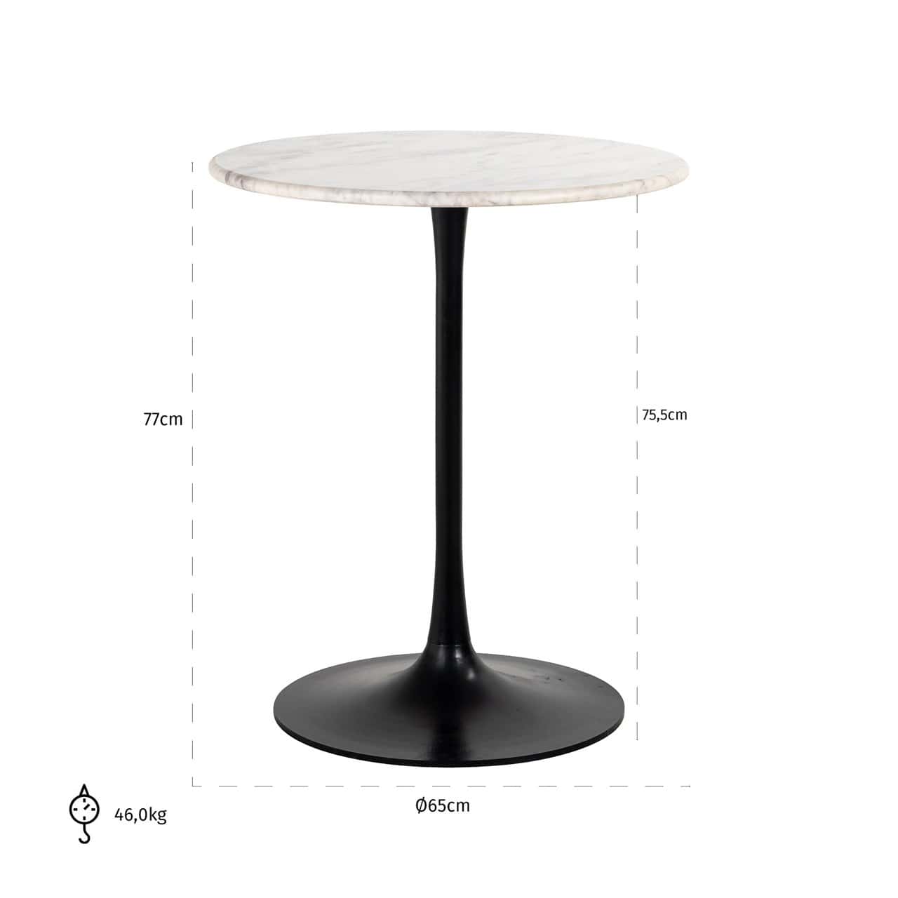 Bistro galds Carlten Richmond Interiors 65/77/65 cm melns/balts