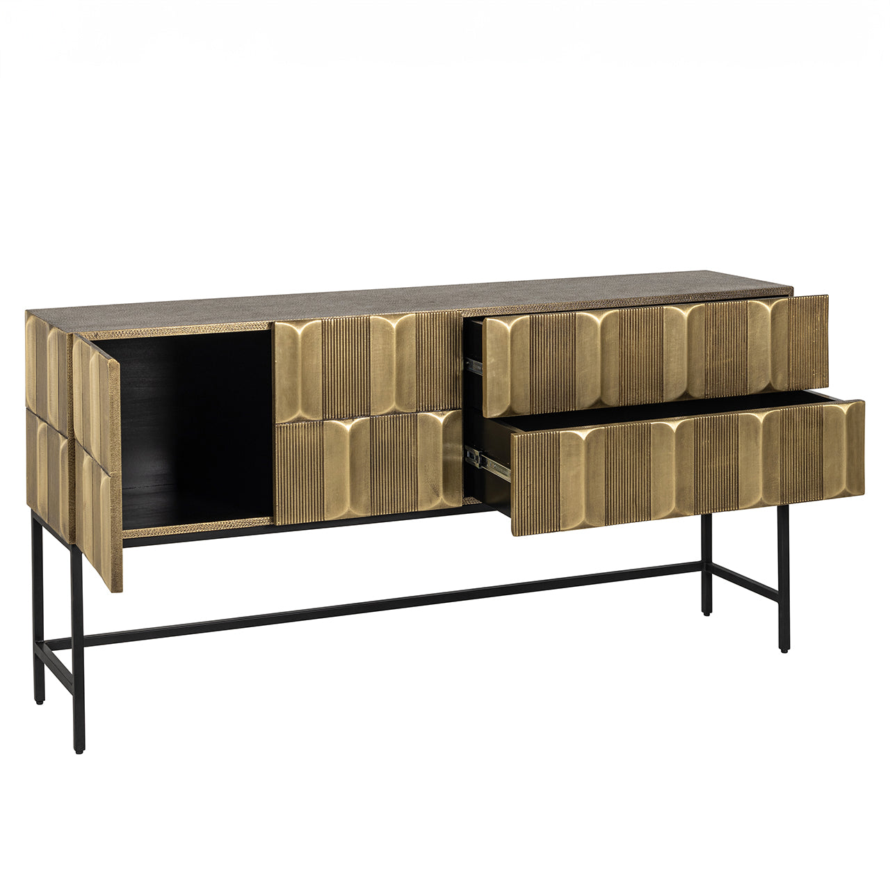 Kumode Jaxx 2 durvis 2 atvilktnes Richmond Interiors 81/160/40 cm melns/zelts - N1 Home
