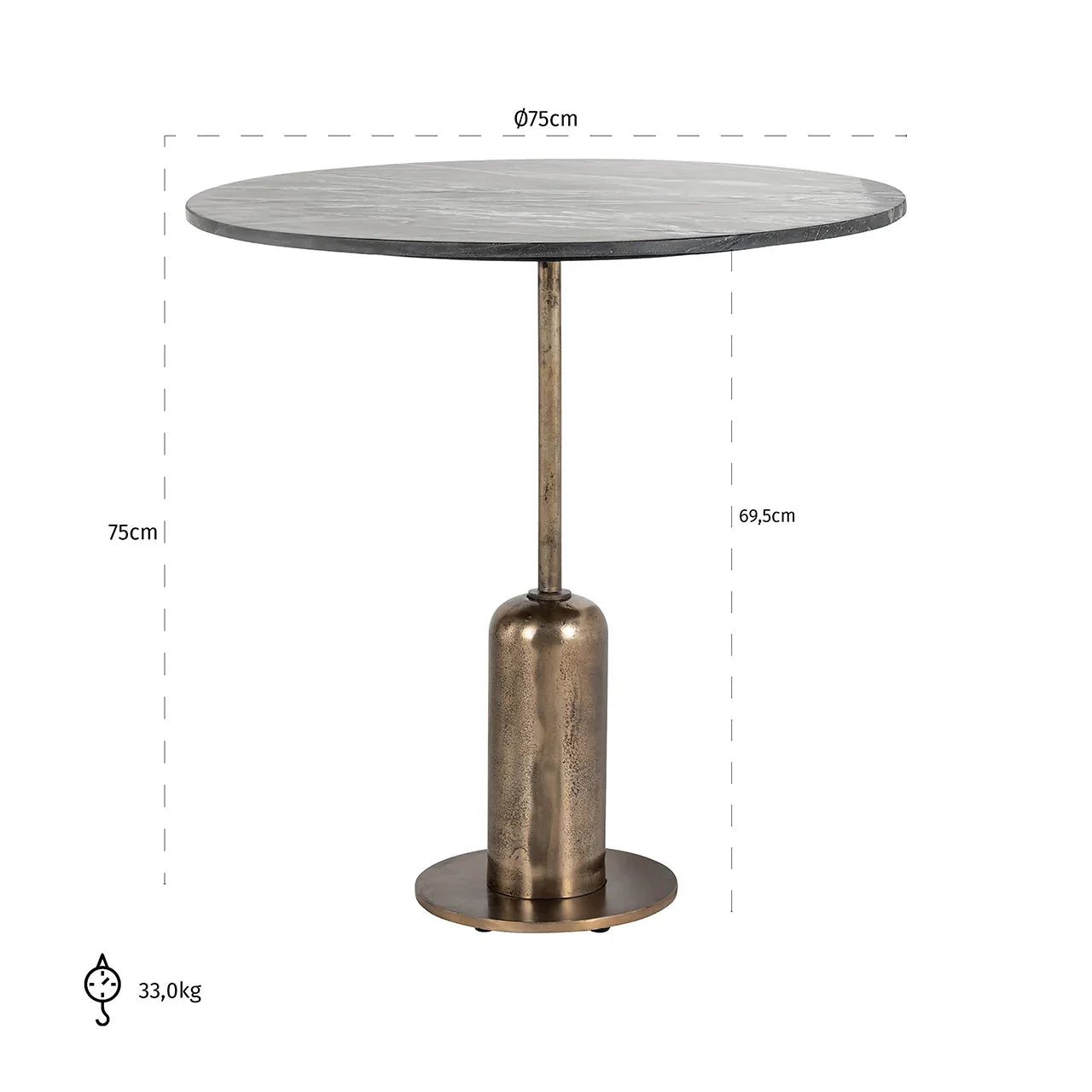 Bistro galds Logan Richmond Interiors 75/75/75 cm melns/zelts - N1 Home