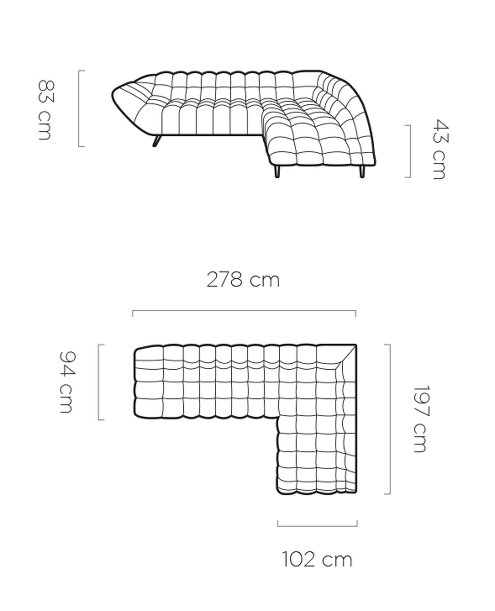 Dīvāns POKO 278/94/197 cm melns - N1 Home