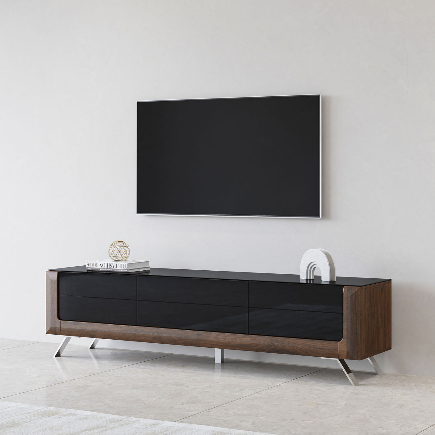 TV skapis Kavasari 199/48/52 cm Kolumbijas valrieksts/melns