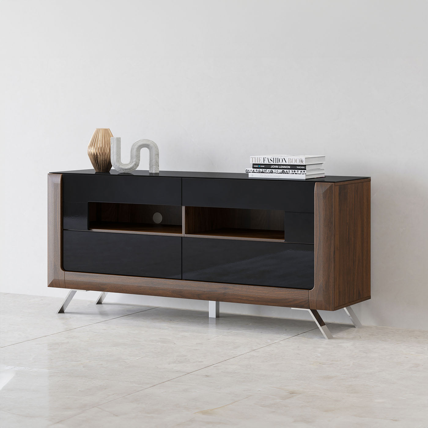 TV skapis Kavasari 161/48/73 cm Kolumbijas valrieksts/melns