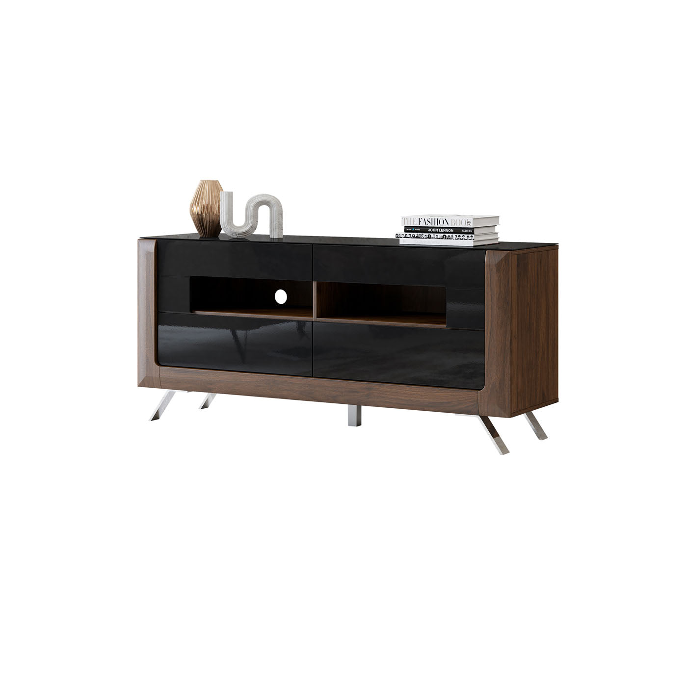 TV skapis Kavasari 161/48/73 cm Kolumbijas valrieksts/melns
