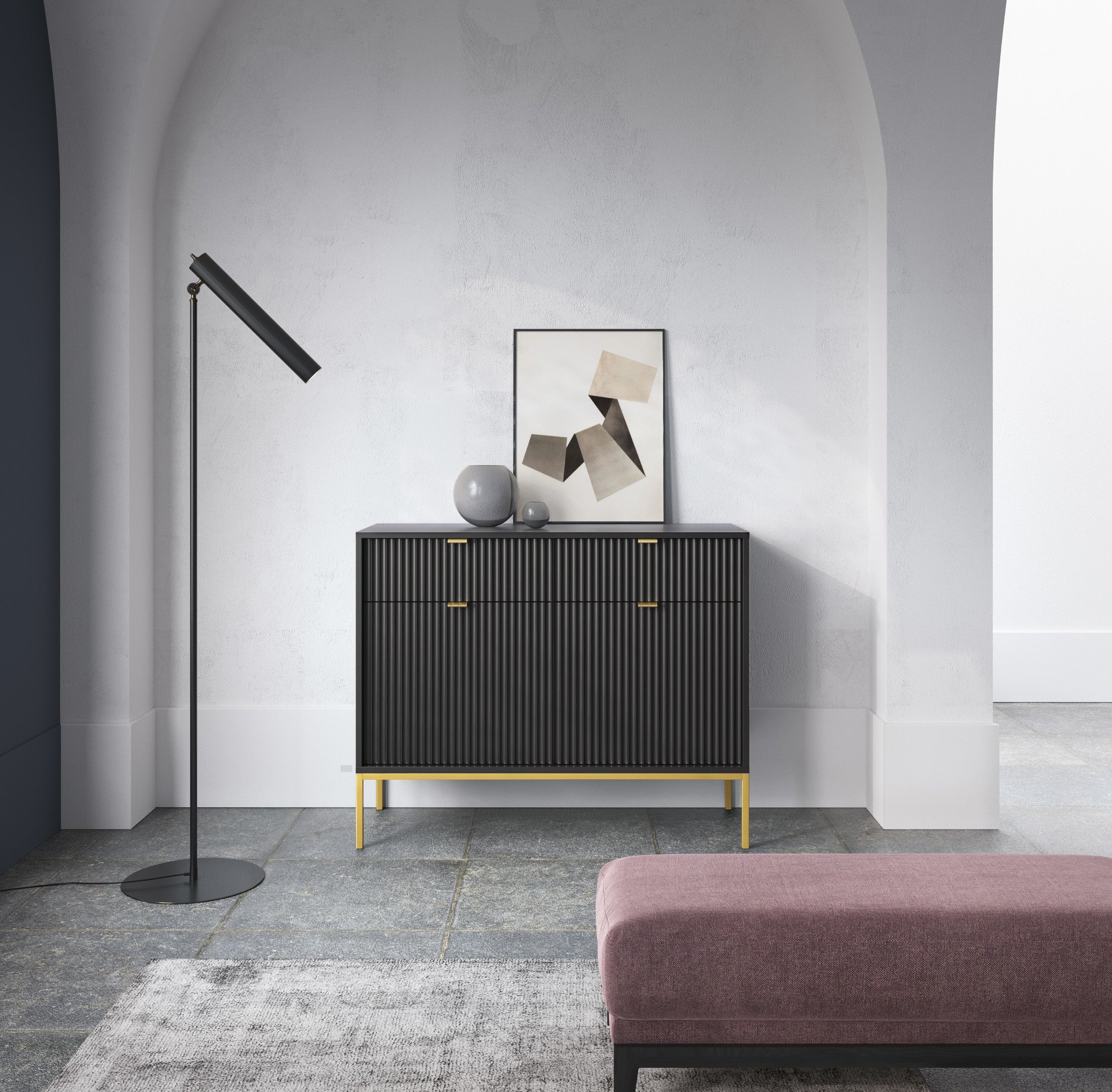 Kumode NV 104/83/39 cm melns/zelts - N1 Home