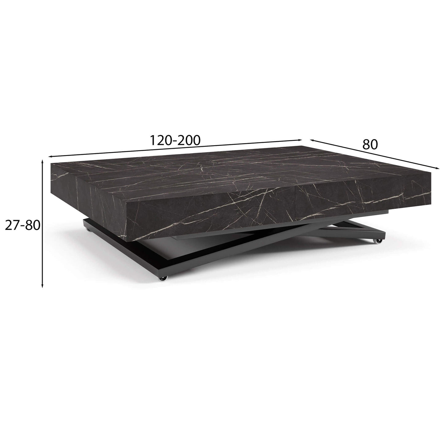 Galds Tiks U 27-80/120-200/80 cm melns Pietra Grigia - N1 Home