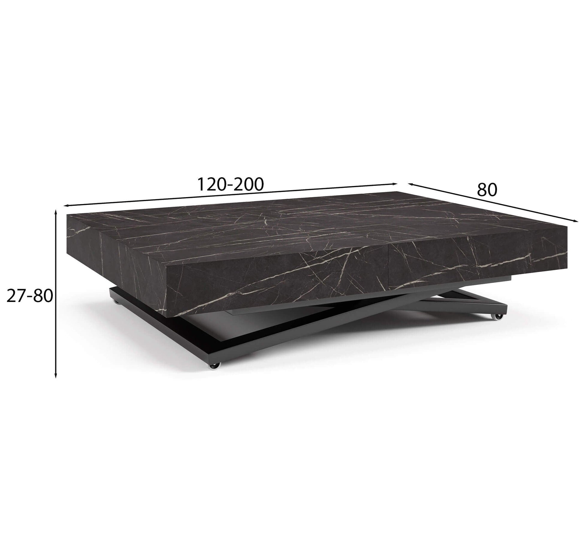 Galds Tiks U 27-80/120-200/80 cm melns Pietra Grigia - N1 Home