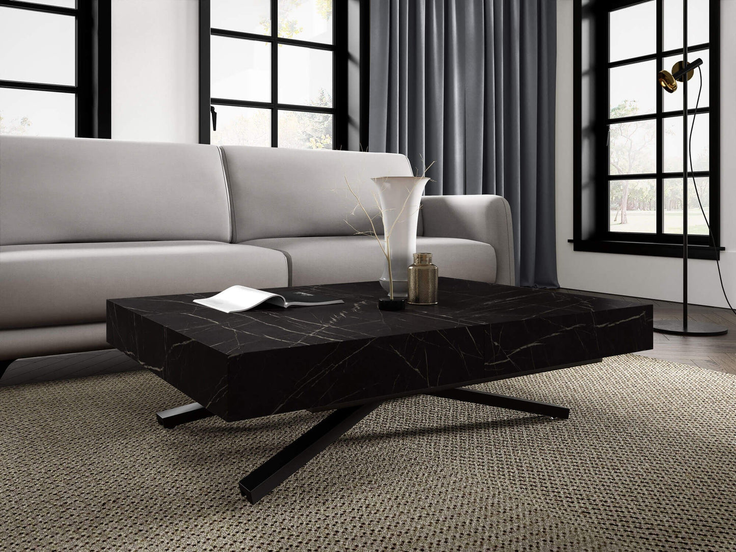 Galds Tiks X 27-80/120-200/80 cm melns Pietra Grigio - N1 Home