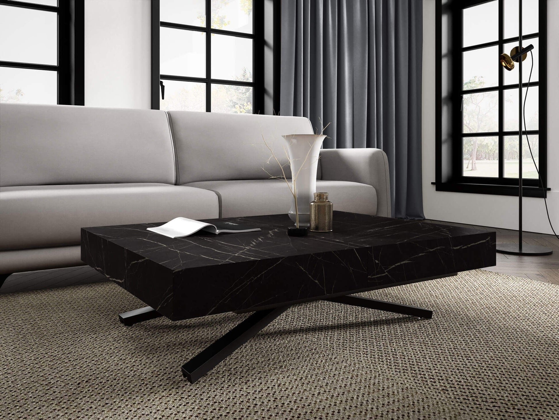 Galds Tiks X 27-80/120-200/80 cm melns Pietra Grigio - N1 Home