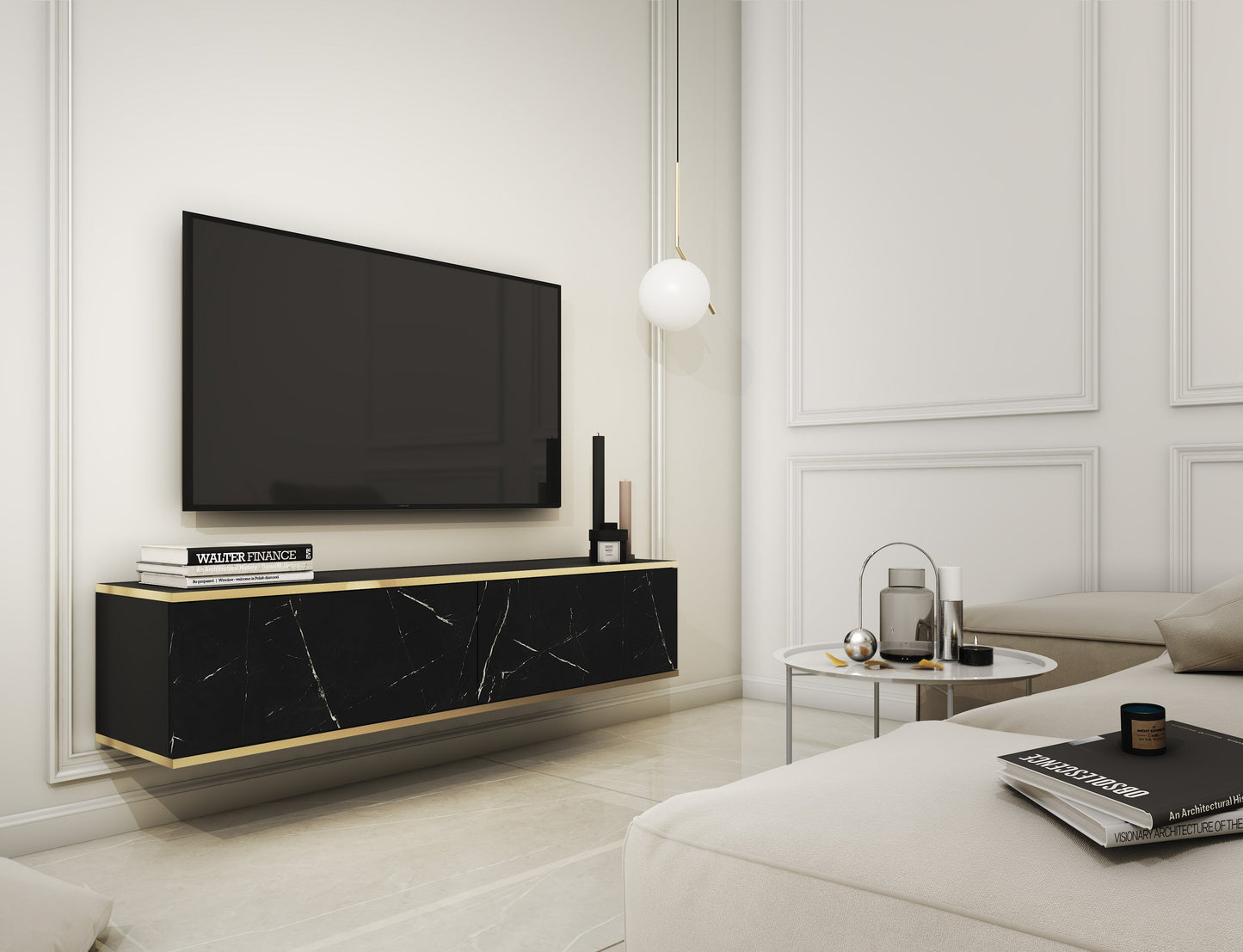 RTV skapis O2 gluda priekšpuse 135/30/32 cm melns marmors - N1 Home