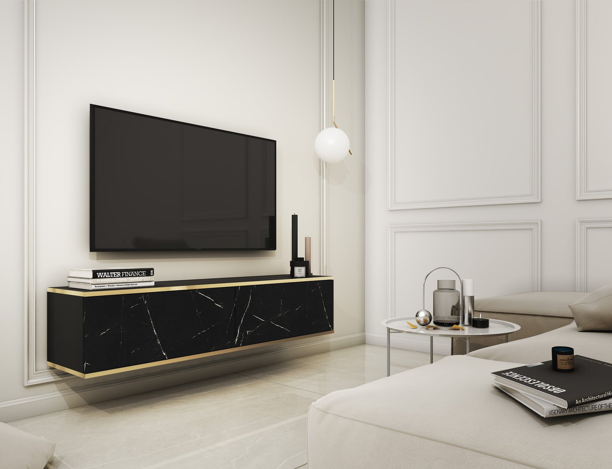 RTV skapis O2 gluda priekšpuse 135/30/32 cm melns marmors - N1 Home