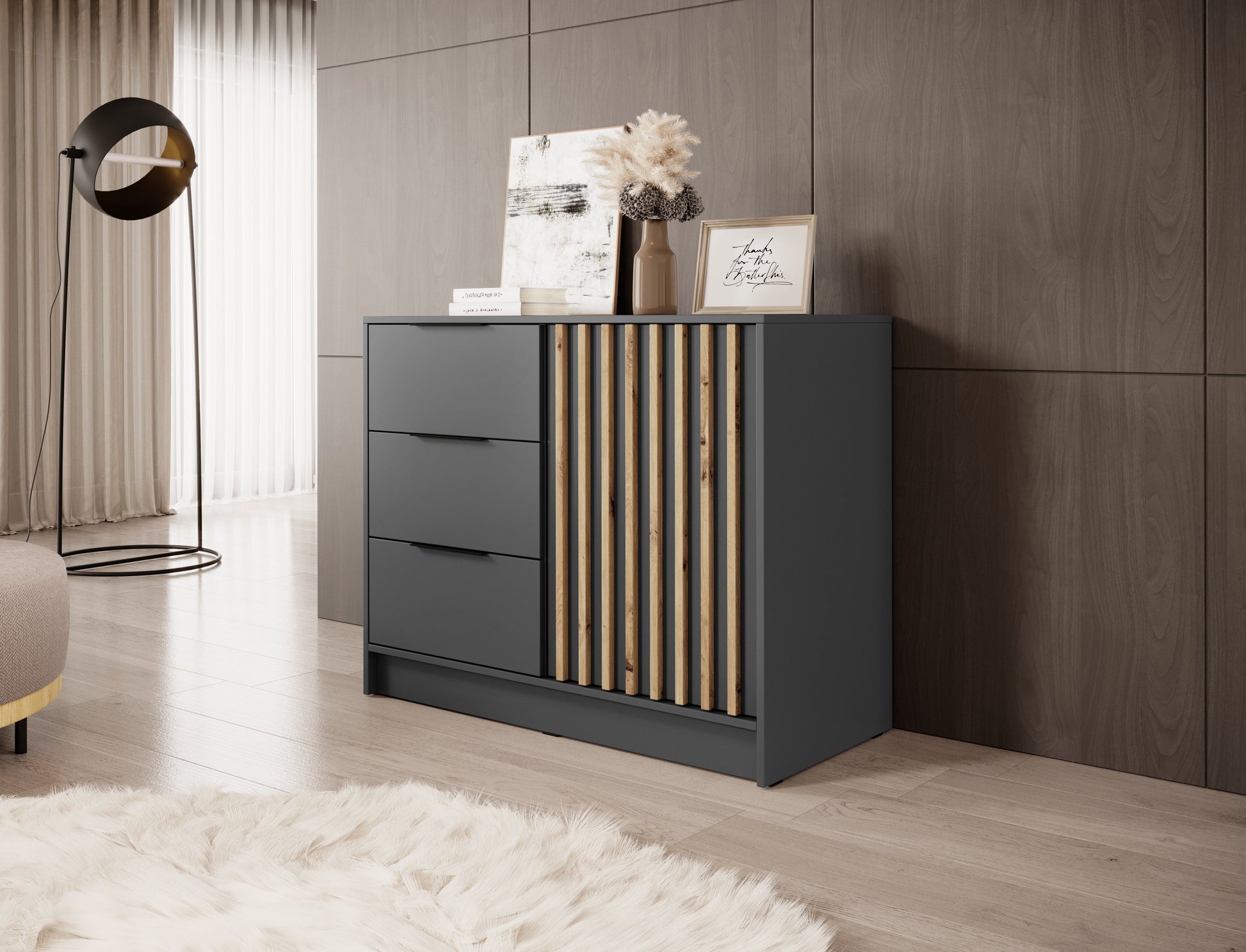 Kumode Neko 105/86/45 cm grafīts - N1 Home